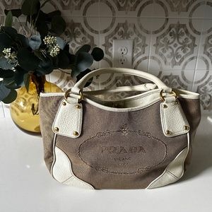 Prada Leather & Canvas Satchel Bag